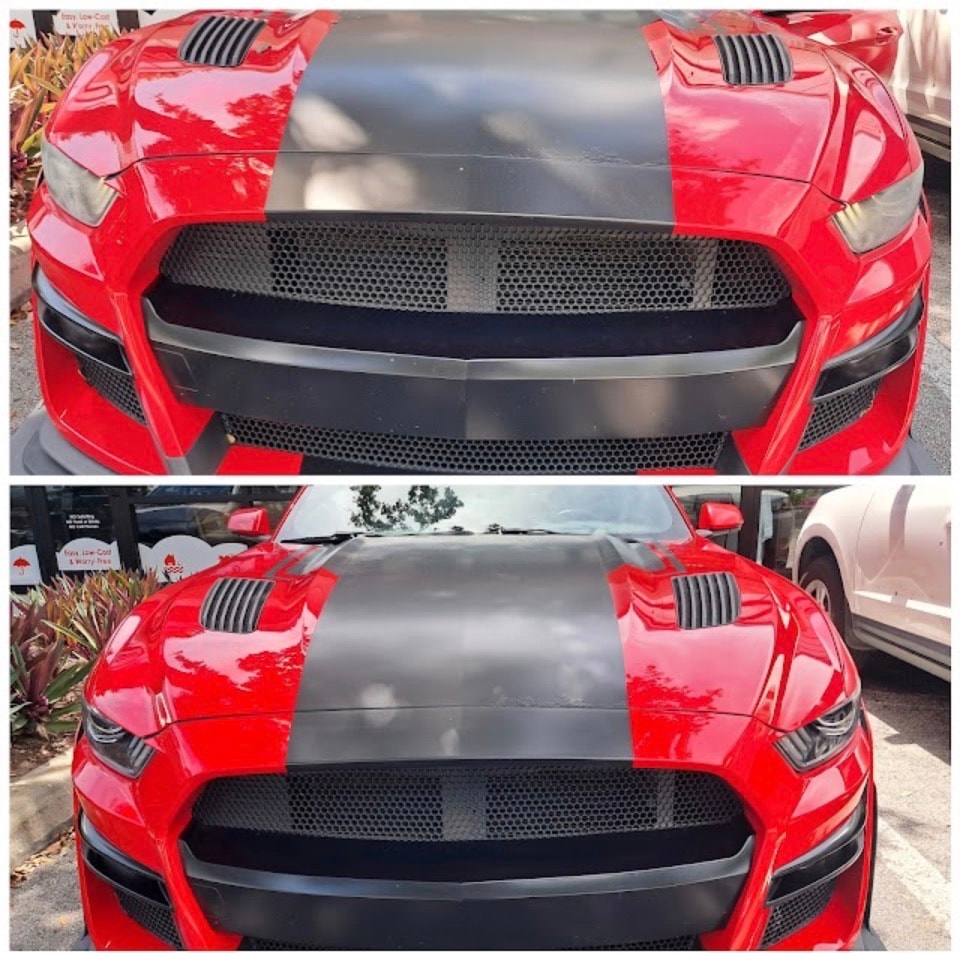 Ford Fusion headlight before and after restoration side by side