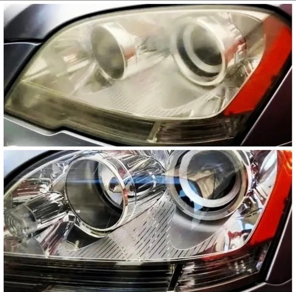 Headlight close-up before and after restoration