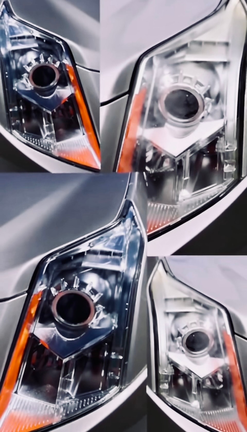 Cadillac headlight four-panel before and after restoration