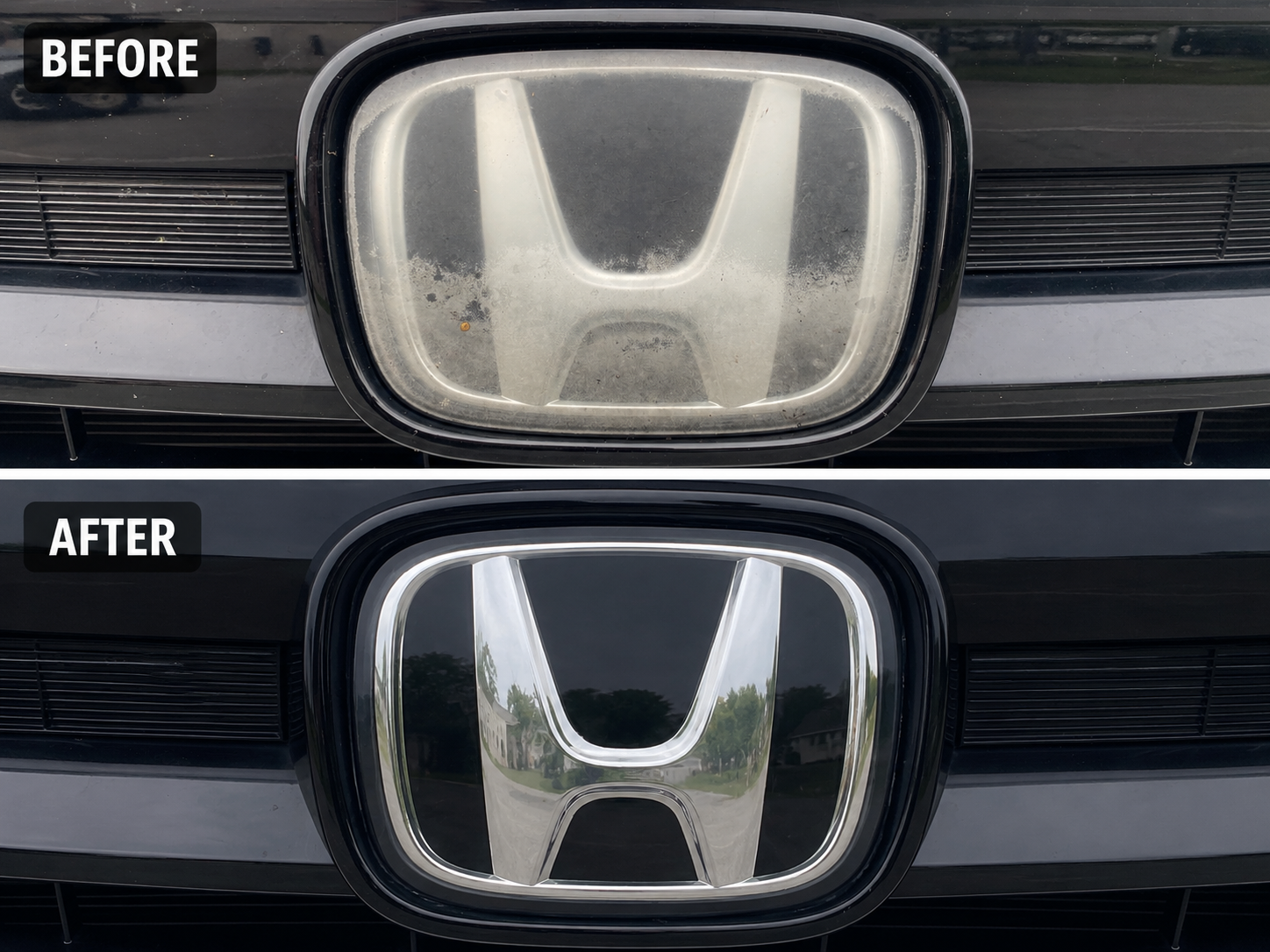 Honda emblem before and after cleaning